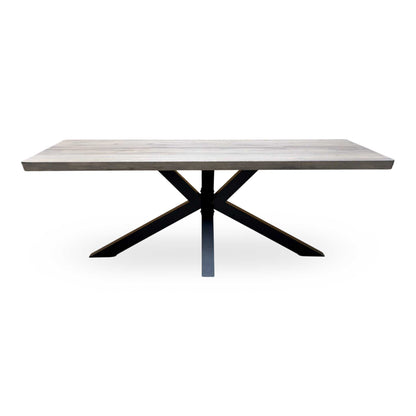 Bodahl 'Athena' 8 Vintage Grey Solid Oak Soft Edge 220cm Dining Table with Metal Star Base