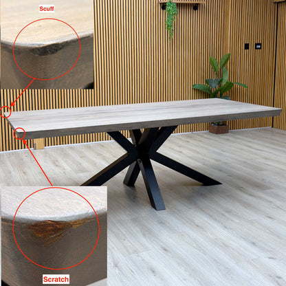 Bodahl 'Athena' 8 Vintage Grey Solid Oak Soft Edge 220cm Dining Table with Metal Star Base
