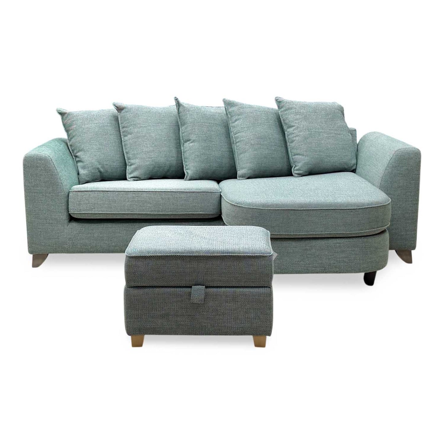 'Lorella' Duck Egg Blue Fabric Pillow Back 4 Seater Lounger with Storage Footstool