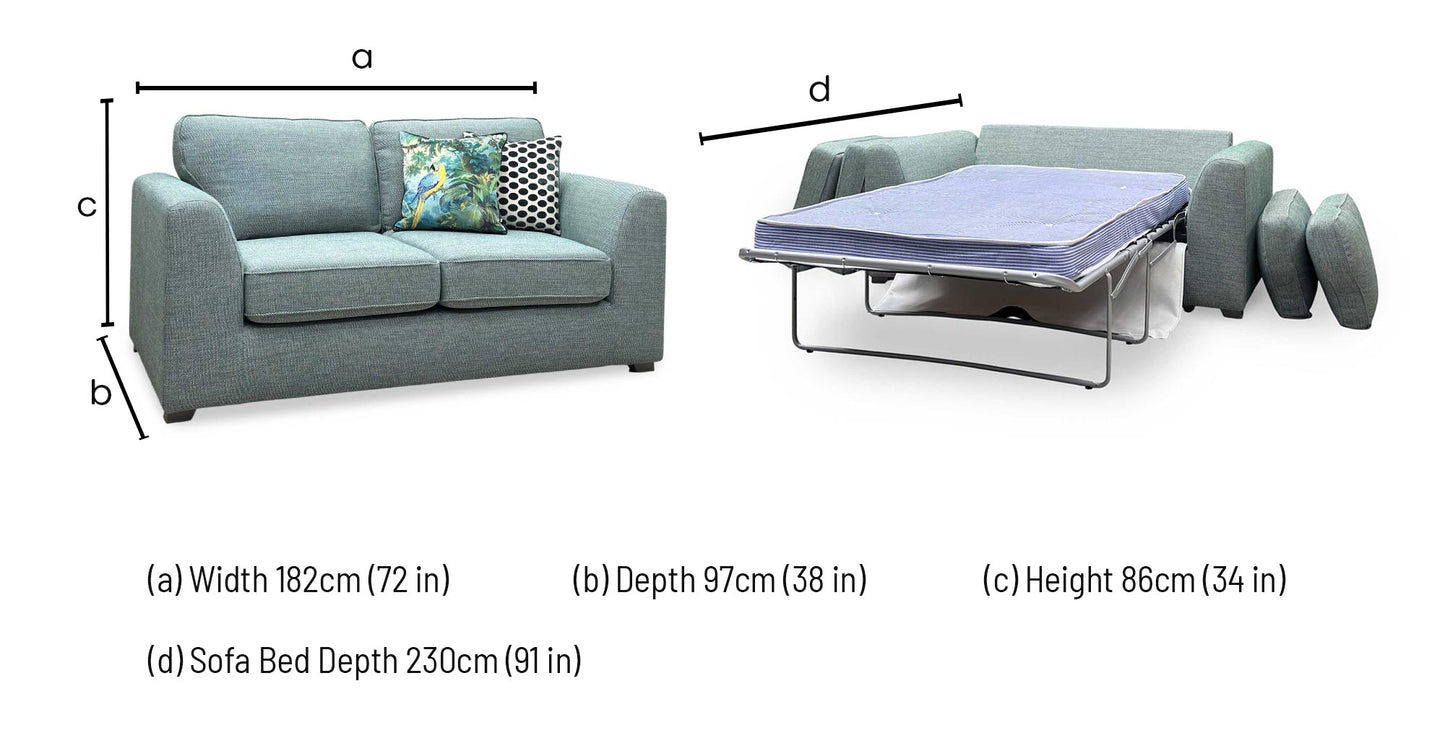 ‘Lorella’ Duck Egg Blue Fabric Formal Back Large 2 Seater Deluxe Sofa Bed