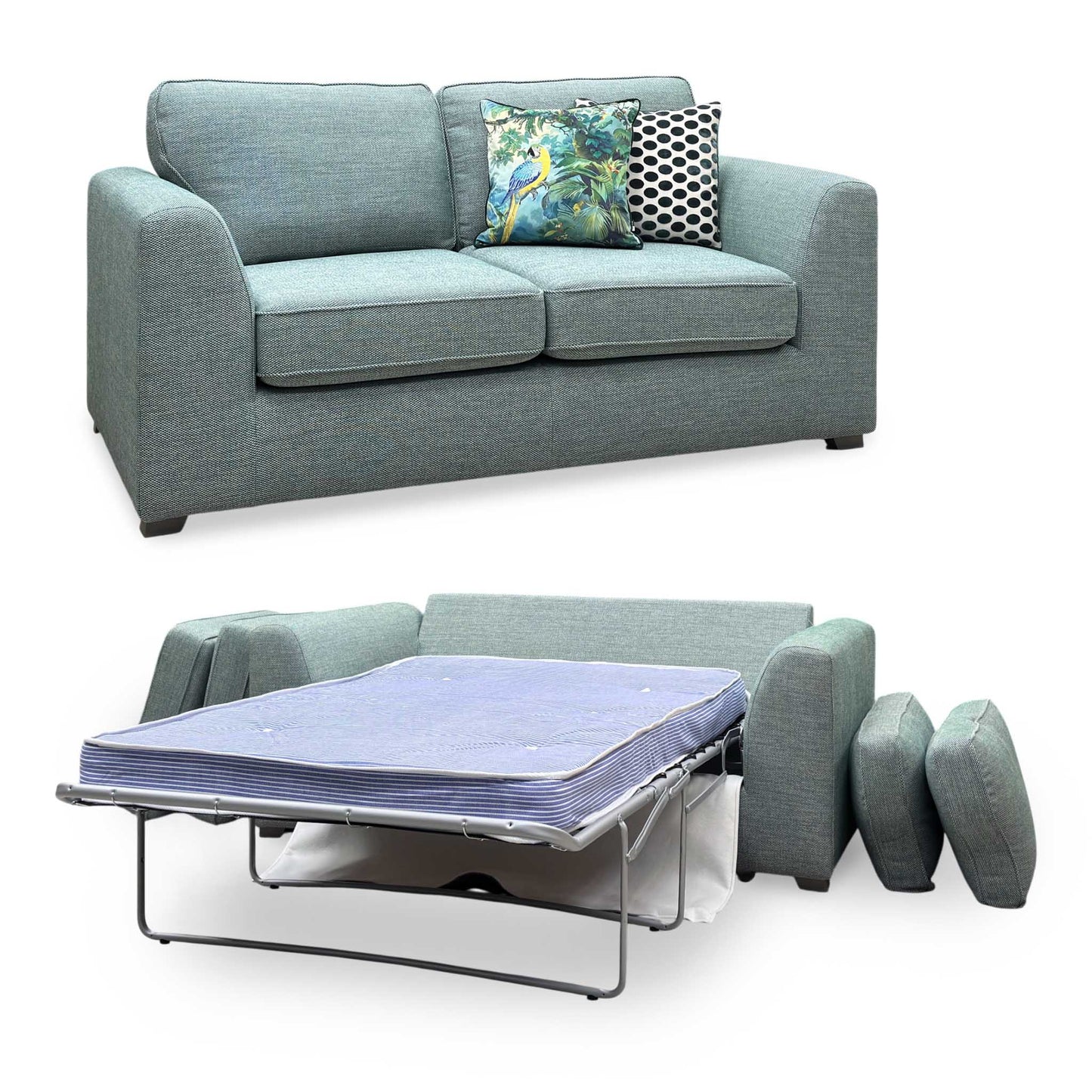‘Lorella’ Duck Egg Blue Fabric Formal Back Large 2 Seater Deluxe Sofa Bed