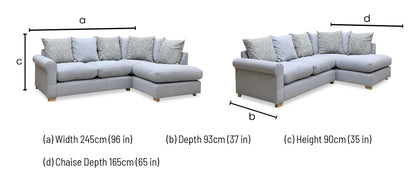 ‘Lilah’ Silver Fabric Pillow Back Left Hand Facing Arm Open End Corner Sofa