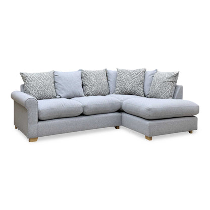 ‘Lilah’ Silver Fabric Pillow Back Left Hand Facing Arm Open End Corner Sofa