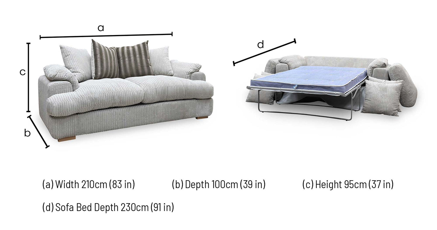 ‘Celine’ Mink and Mocha Jumbo Cord Fabric 3 Seater Pillow Back Deluxe Sofa Bed