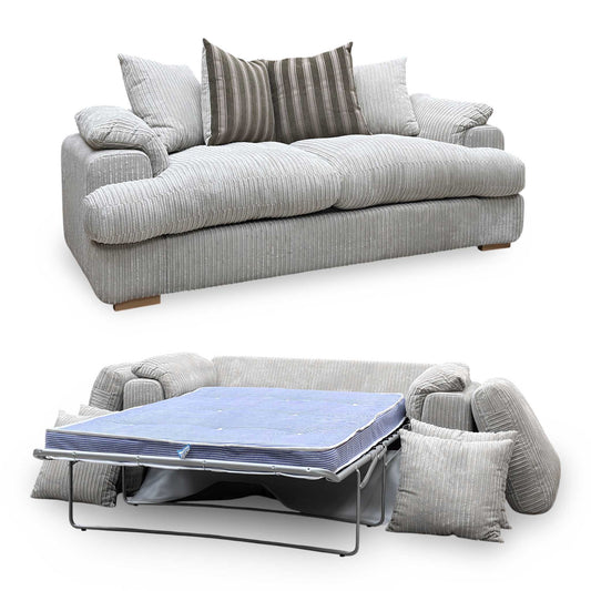 ‘Celine’ Mink and Mocha Jumbo Cord Fabric 3 Seater Pillow Back Deluxe Sofa Bed