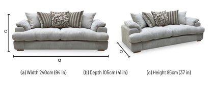 ‘Celine’ Mink and Mocha Jumbo Cord Fabric 4 Seater Pillow Back Sofa