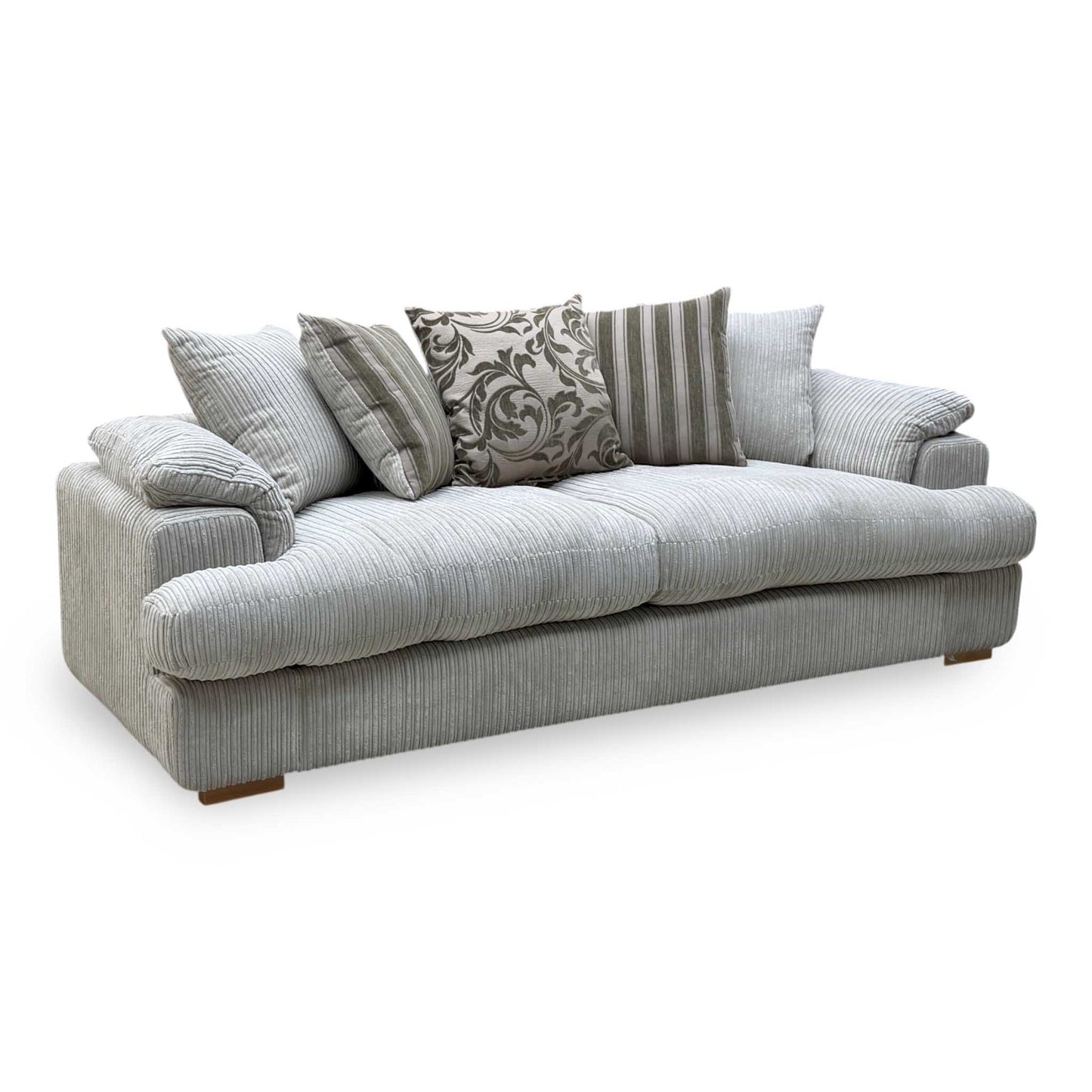 ‘Celine’ Mink and Mocha Jumbo Cord Fabric 4 Seater Pillow Back Sofa
