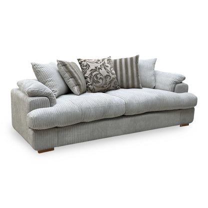 ‘Celine’ Mink and Mocha Jumbo Cord Fabric 4 Seater Pillow Back Sofa