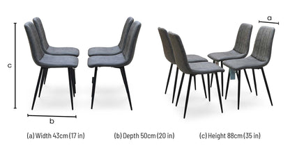 ‘Lisa’ Grey Microfibre Fabric Set of 4 Dining Chairs