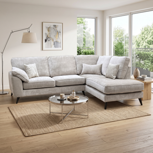 ‘Theodore’ Celine Husk Grey Fabric Right Hand Facing Corner Sofa