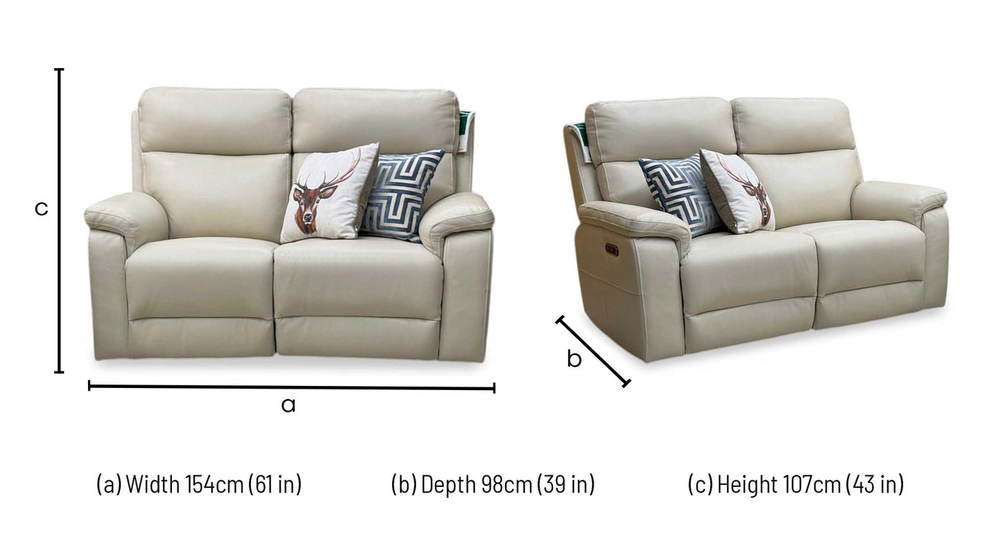 'Raven' Montana Bone China Cat-60:05 Cream Leather 2 Seater Power Recliner Sofa