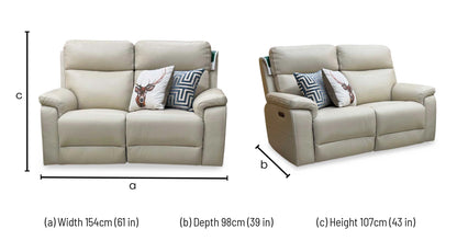 'Raven' Montana Bone China Cat-60:05 Cream Leather 2 Seater Power Recliner Sofa