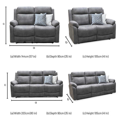 ‘Linea’ Storm Grey Microfiber Fabric 3 + 2 Seater Power Recliner with Power Armchair Sofa Set