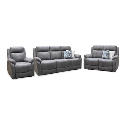 ‘Linea’ Storm Grey Microfiber Fabric 3 + 2 Seater Power Recliner with Power Armchair Sofa Set
