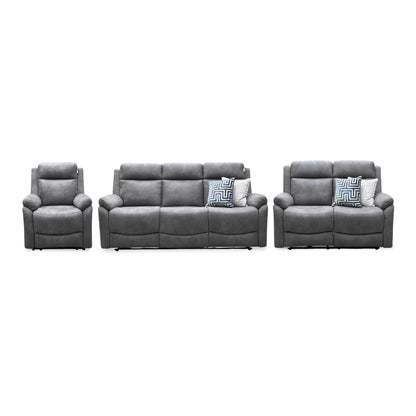 ‘Linea’ Storm Grey Microfiber Fabric 3 + 2 Seater Power Recliner with Power Armchair Sofa Set