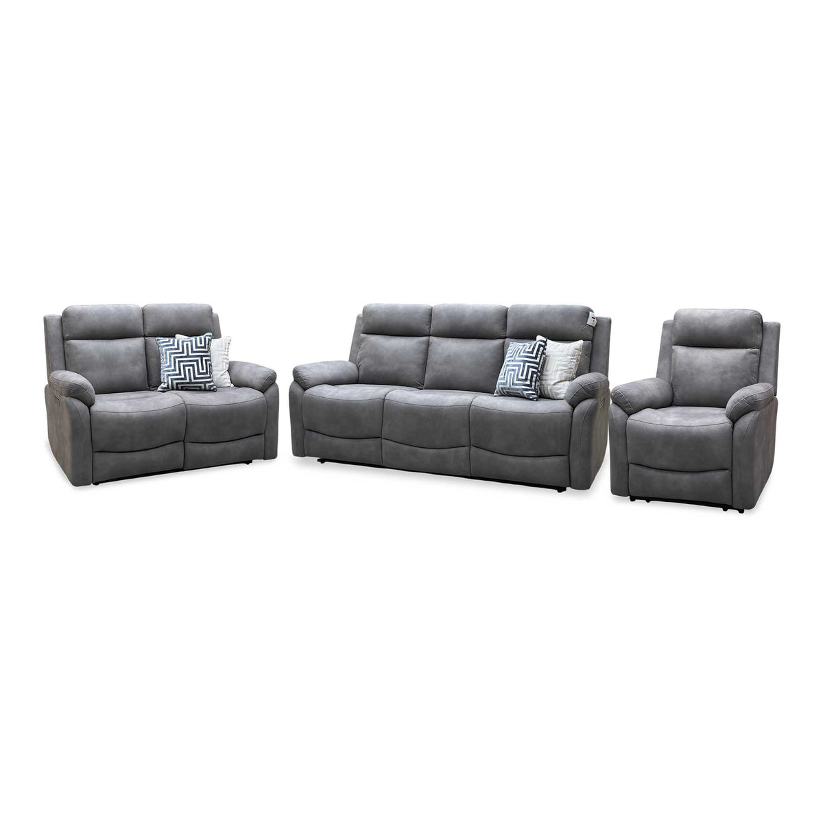 ‘Linea’ Storm Grey Microfiber Fabric 3 + 2 Seater Power Recliner with Power Armchair Sofa Set