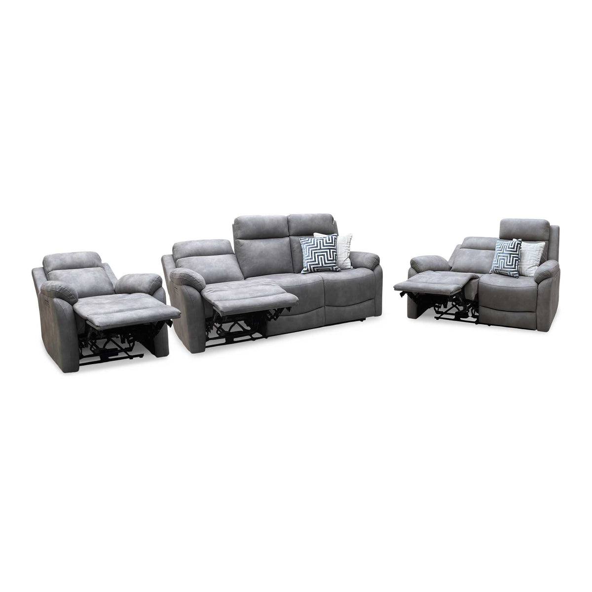 ‘Linea’ Storm Grey Microfiber Fabric 3 + 2 Seater Power Recliner with Power Armchair Sofa Set