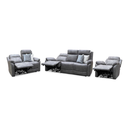 ‘Linea’ Storm Grey Microfiber Fabric 3 + 2 Seater Power Recliner with Power Armchair Sofa Set