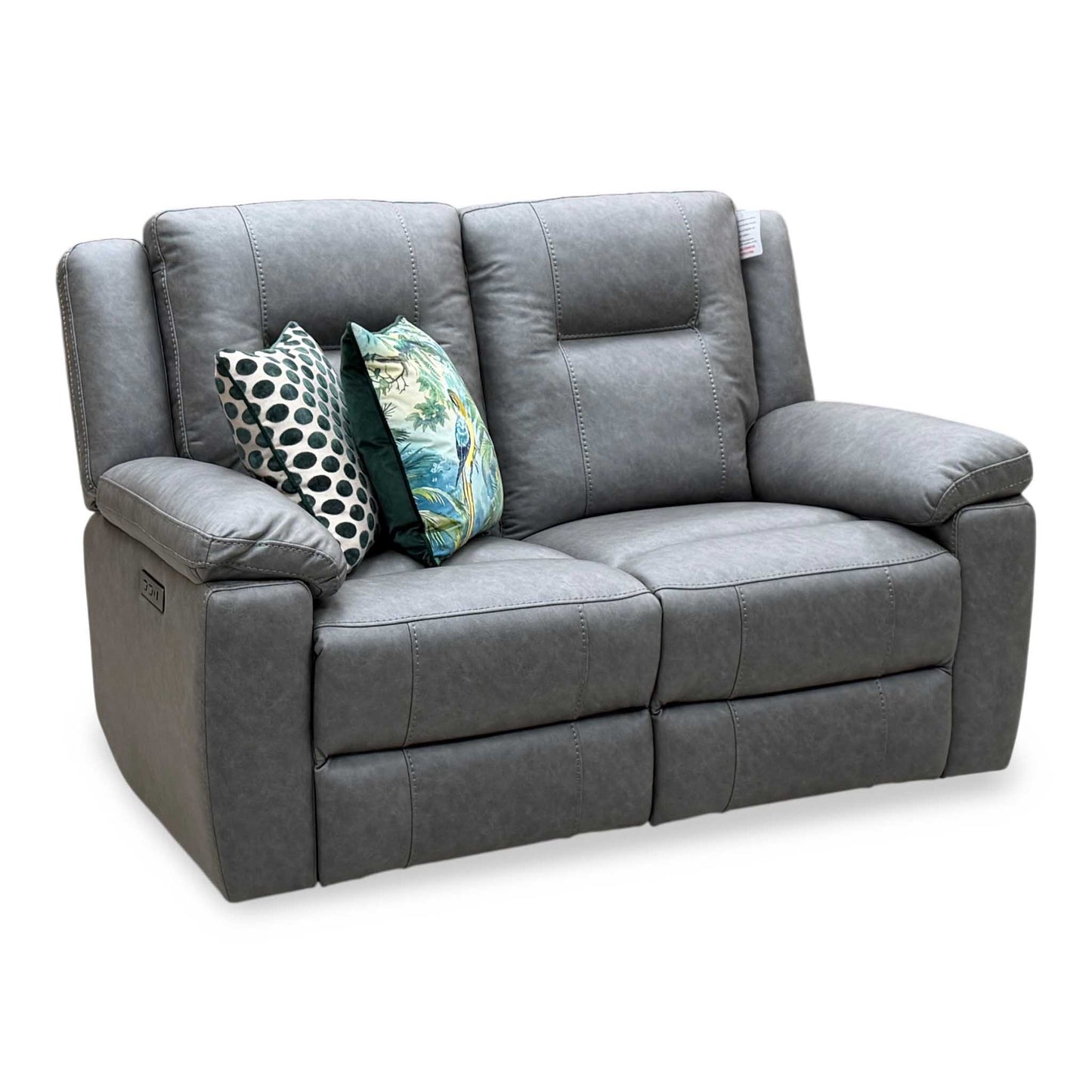‘Marlowe’ Grey Microfiber Fabric 2 Seater Power Recliner Sofa