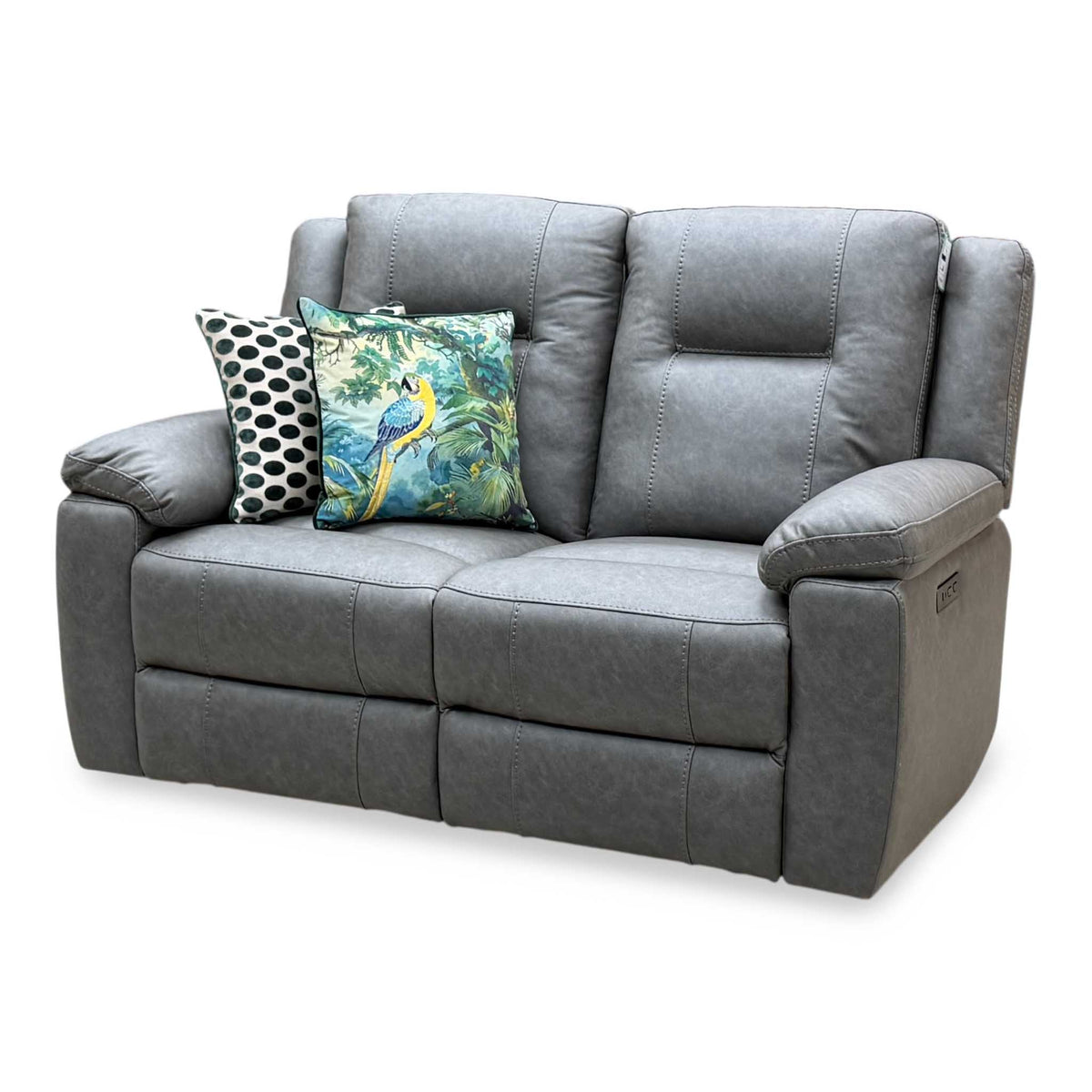 ‘Marlowe’ Grey Microfiber Fabric 2 Seater Power Recliner Sofa