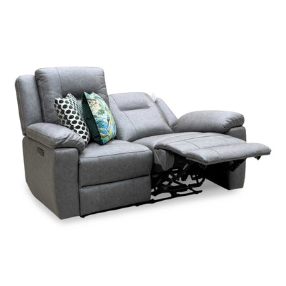 ‘Marlowe’ Grey Microfiber Fabric 2 Seater Power Recliner Sofa