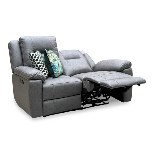 ‘Marlowe’ Grey Microfiber Fabric 2 Seater Power Recliner Sofa