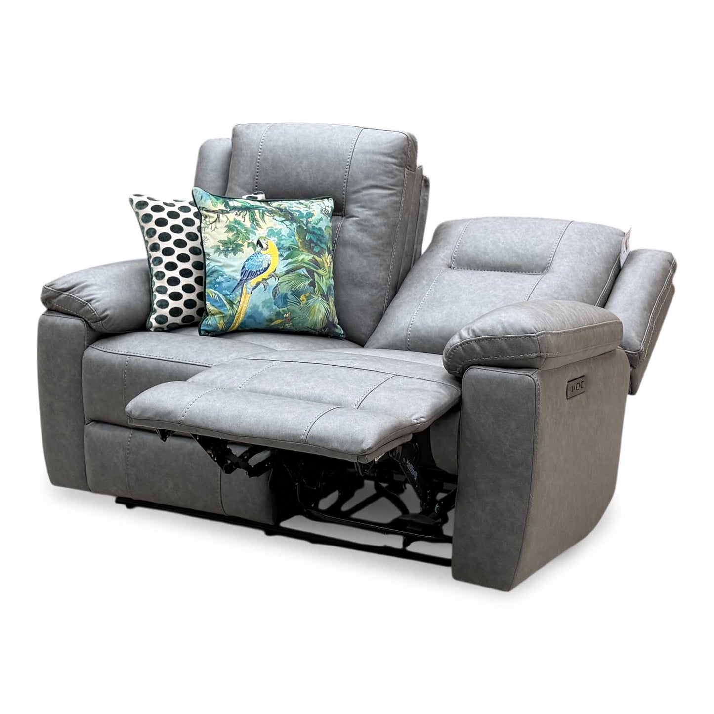 ‘Marlowe’ Grey Microfiber Fabric 2 Seater Power Recliner Sofa