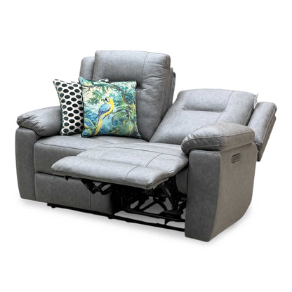 ‘Marlowe’ Grey Microfiber Fabric 2 Seater Power Recliner Sofa