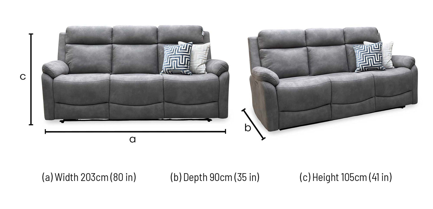 ‘Linea’ Storm Grey Microfiber Fabric 3 Seater Power Recliner Sofa