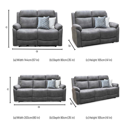 'Linea' Storm Grey Microfiber Fabric 3 + 2 Seater Power Recliner Sofa Set