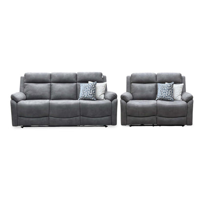 'Linea' Storm Grey Microfiber Fabric 3 + 2 Seater Power Recliner Sofa Set