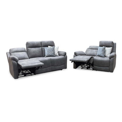 'Linea' Storm Grey Microfiber Fabric 3 + 2 Seater Power Recliner Sofa Set