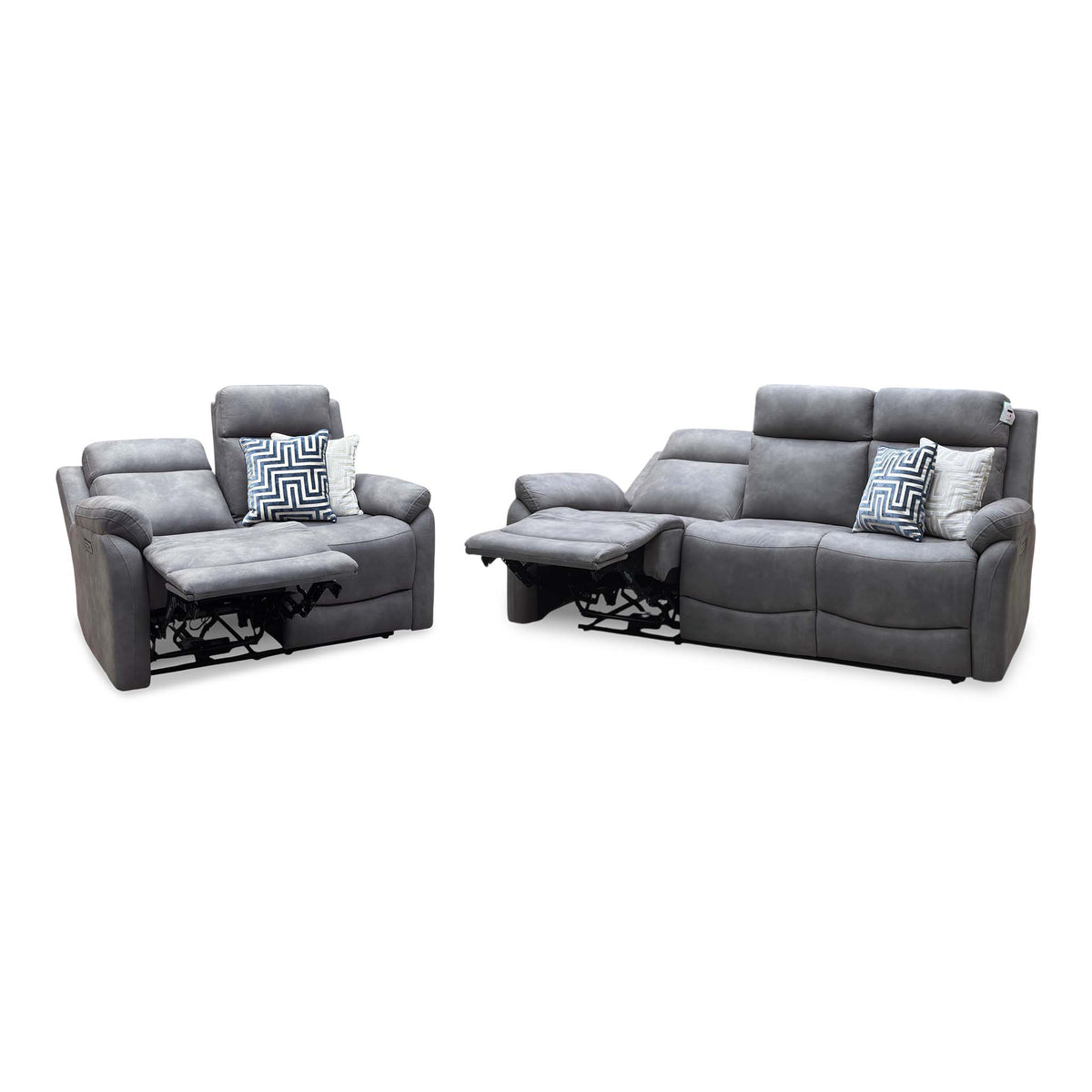 'Linea' Storm Grey Microfiber Fabric 3 + 2 Seater Power Recliner Sofa Set