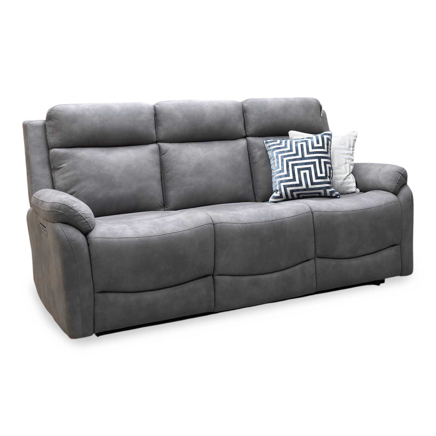 ‘Linea’ Storm Grey Microfiber Fabric 3 Seater Power Recliner Sofa