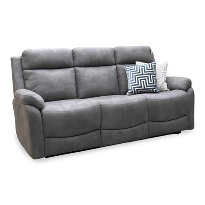 ‘Linea’ Storm Grey Microfiber Fabric 3 Seater Power Recliner Sofa