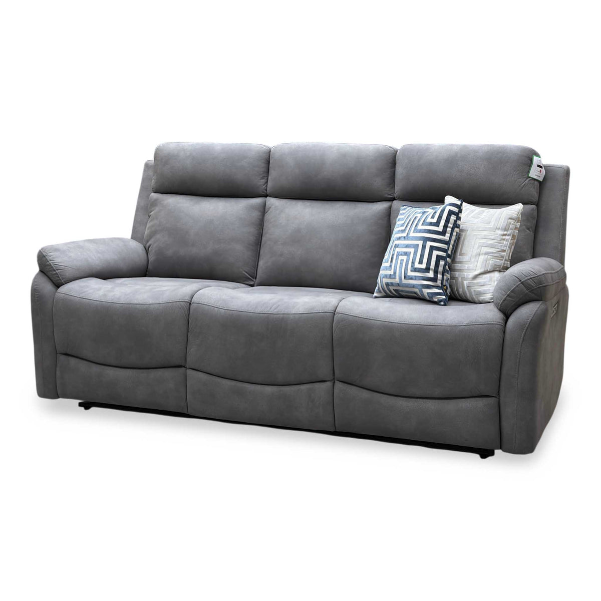 ‘Linea’ Storm Grey Microfiber Fabric 3 Seater Power Recliner Sofa