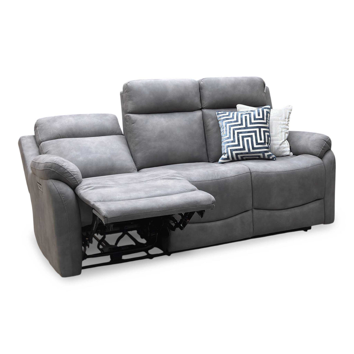 ‘Linea’ Storm Grey Microfiber Fabric 3 Seater Power Recliner Sofa