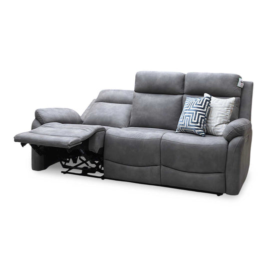 ‘Linea’ Storm Grey Microfiber Fabric 3 Seater Power Recliner Sofa