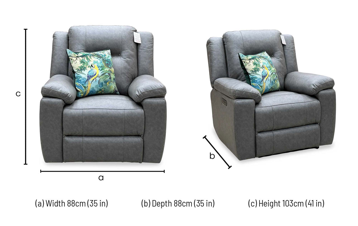 ‘Marlowe’ Grey Microfiber Fabric Power Recliner Armchair
