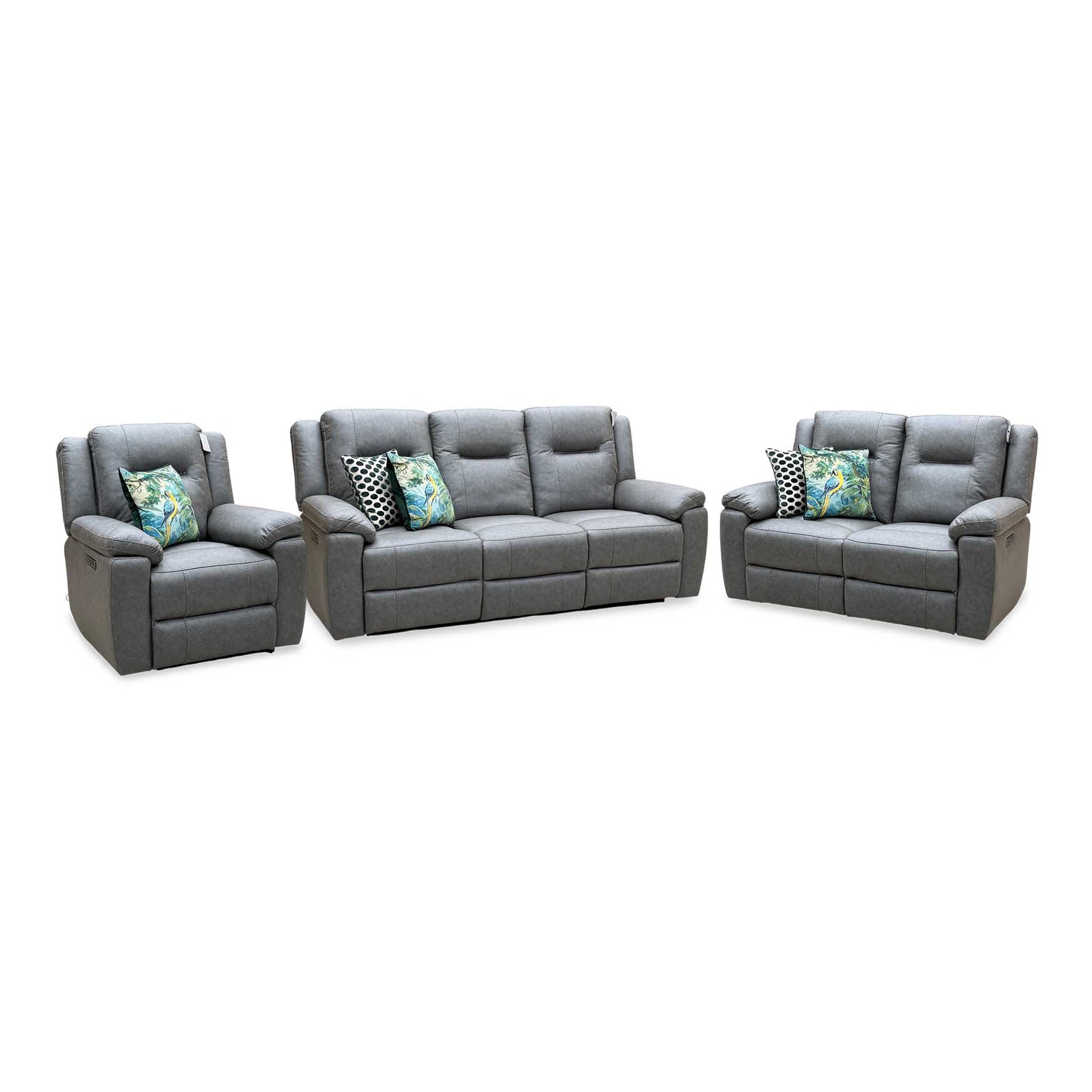 ‘Marlowe’ Grey Microfiber Fabric 3 + 2 Seater Power Recliner with Power Armchair Sofa Set