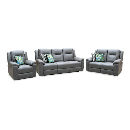 ‘Marlowe’ Grey Microfiber Fabric 3 + 2 Seater Power Recliner with Power Armchair Sofa Set