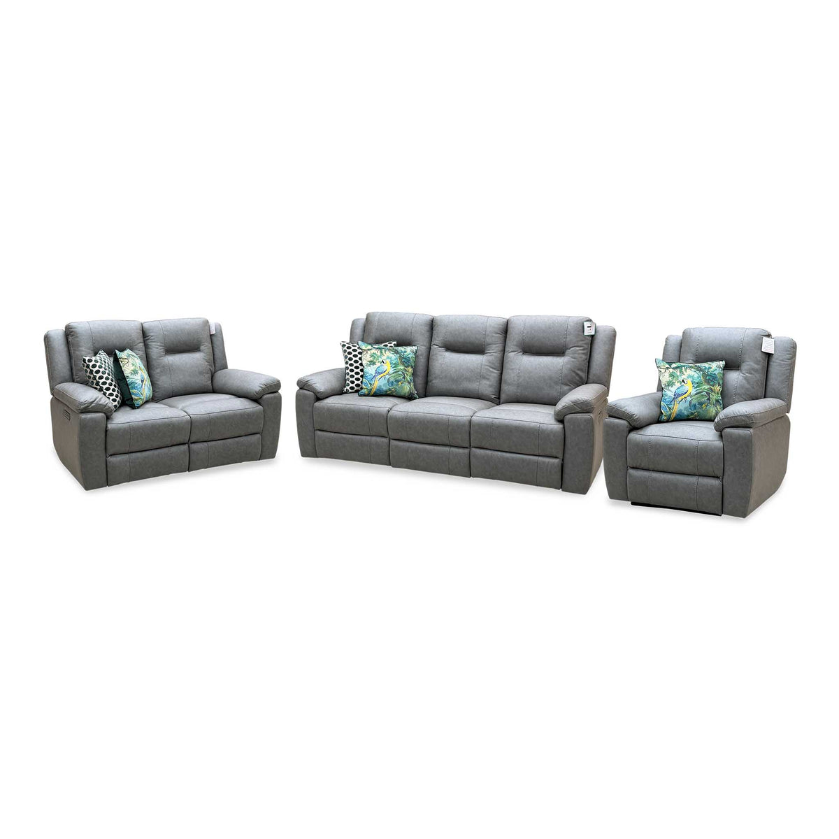 ‘Marlowe’ Grey Microfiber Fabric 3 + 2 Seater Power Recliner with Power Armchair Sofa Set