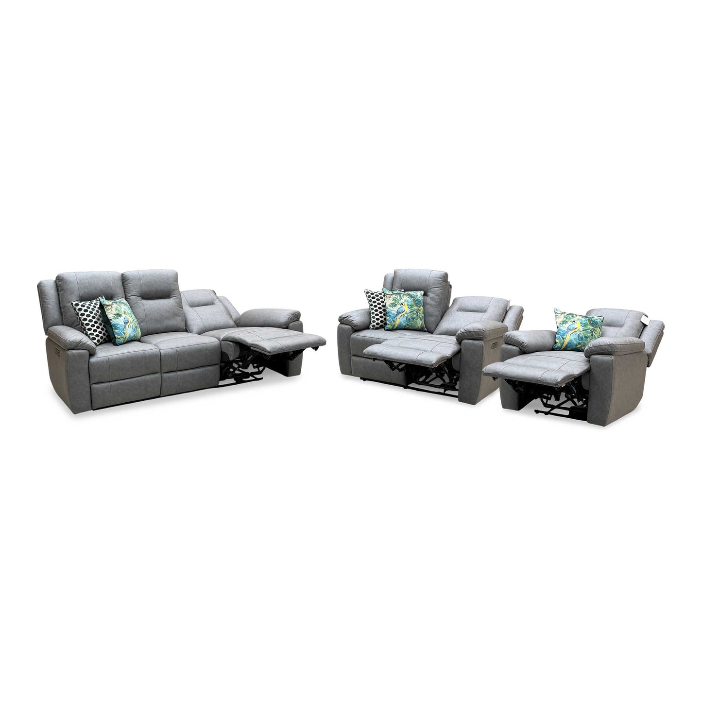 ‘Marlowe’ Grey Microfiber Fabric 3 + 2 Seater Power Recliner with Power Armchair Sofa Set