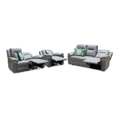 ‘Marlowe’ Grey Microfiber Fabric 3 + 2 Seater Power Recliner with Power Armchair Sofa Set