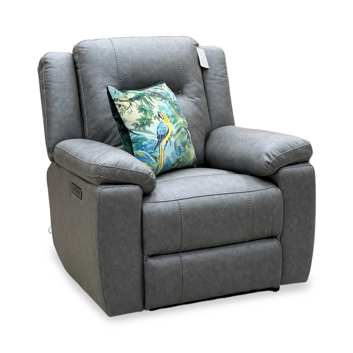 ‘Marlowe’ Grey Microfiber Fabric Power Recliner Armchair