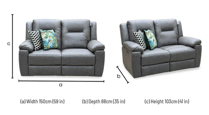 ‘Marlowe’ Grey Microfiber Fabric 2 Seater Power Recliner Sofa
