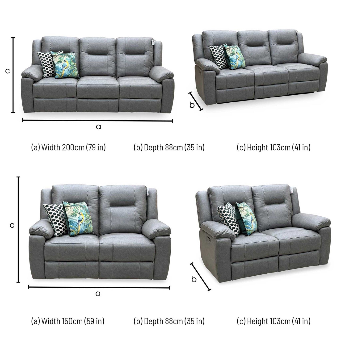 ‘Marlowe’ Grey Microfiber Fabric 3 + 2 Seater Power Recliner with Power Armchair Sofa Set