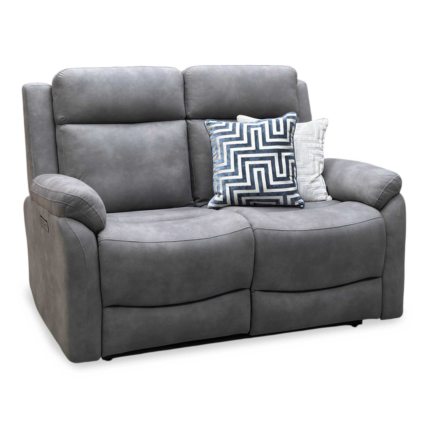 ‘Linea’ Storm Grey Microfiber Fabric 2 Seater Power Recliner Sofa