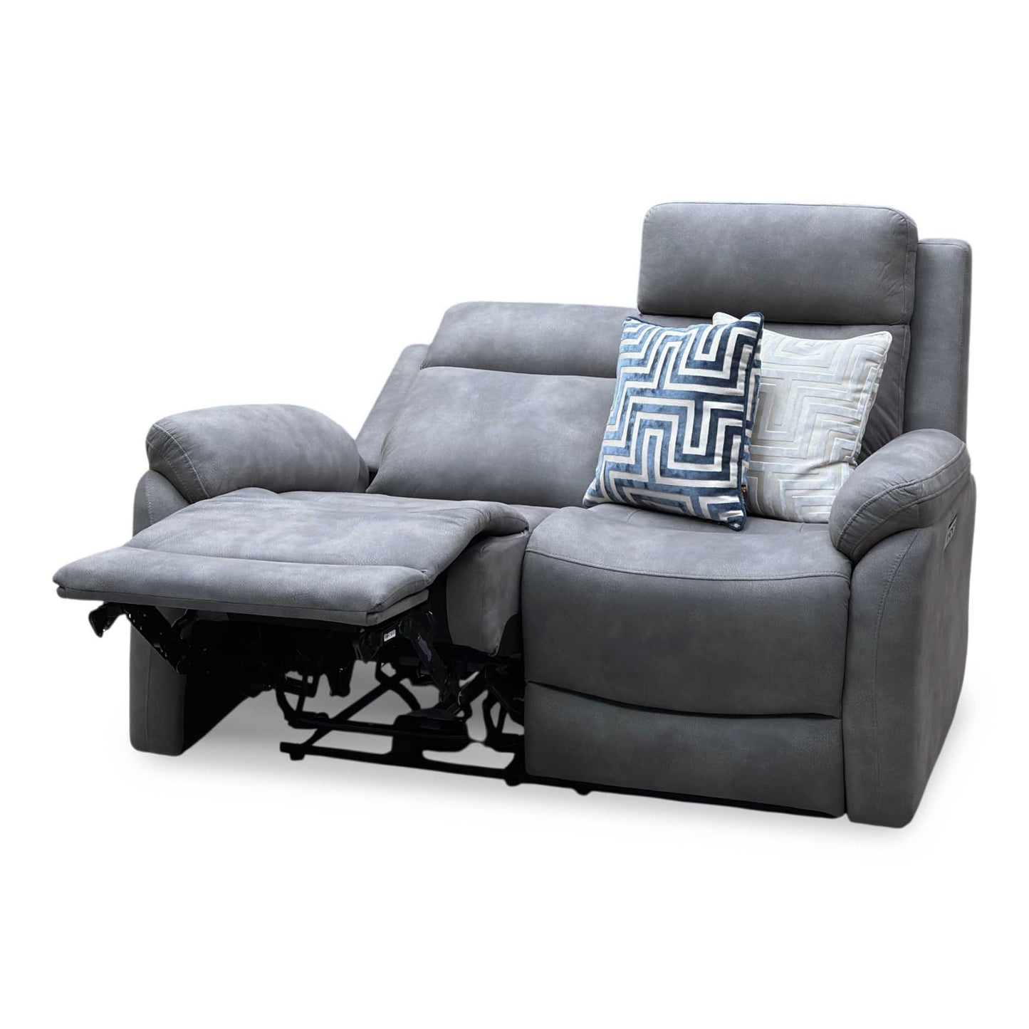 ‘Linea’ Storm Grey Microfiber Fabric 2 Seater Power Recliner Sofa