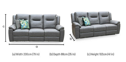 ‘Marlowe’ Grey Microfiber Fabric 3 Seater Power Recliner Sofa